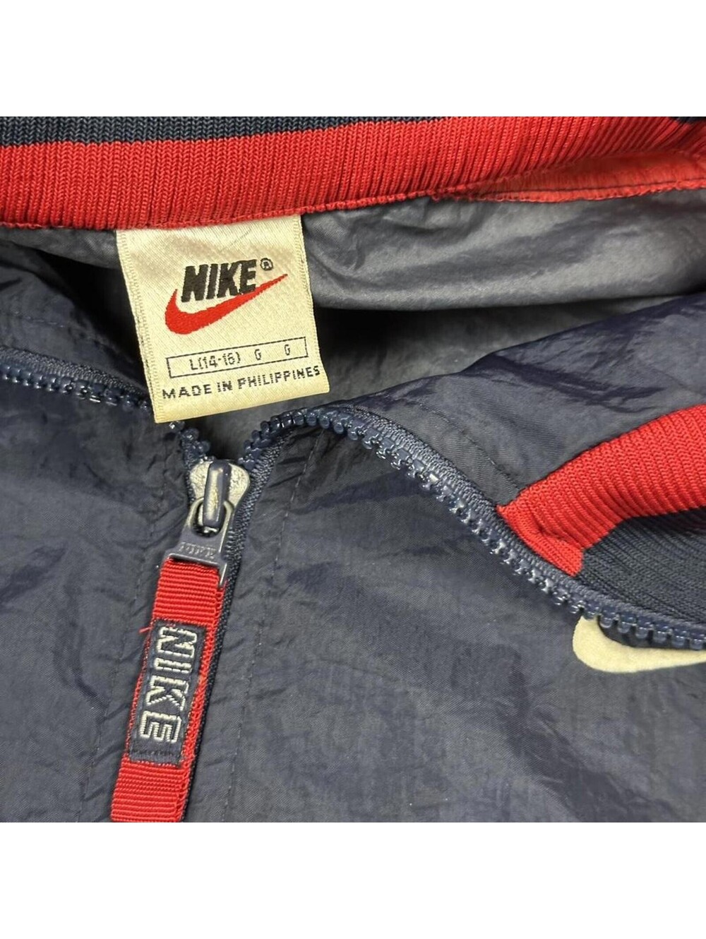 Vintage 90s Nike retro Navy Red zipup windbreaker big logo swoosh Men Large - Picture 4 of 6